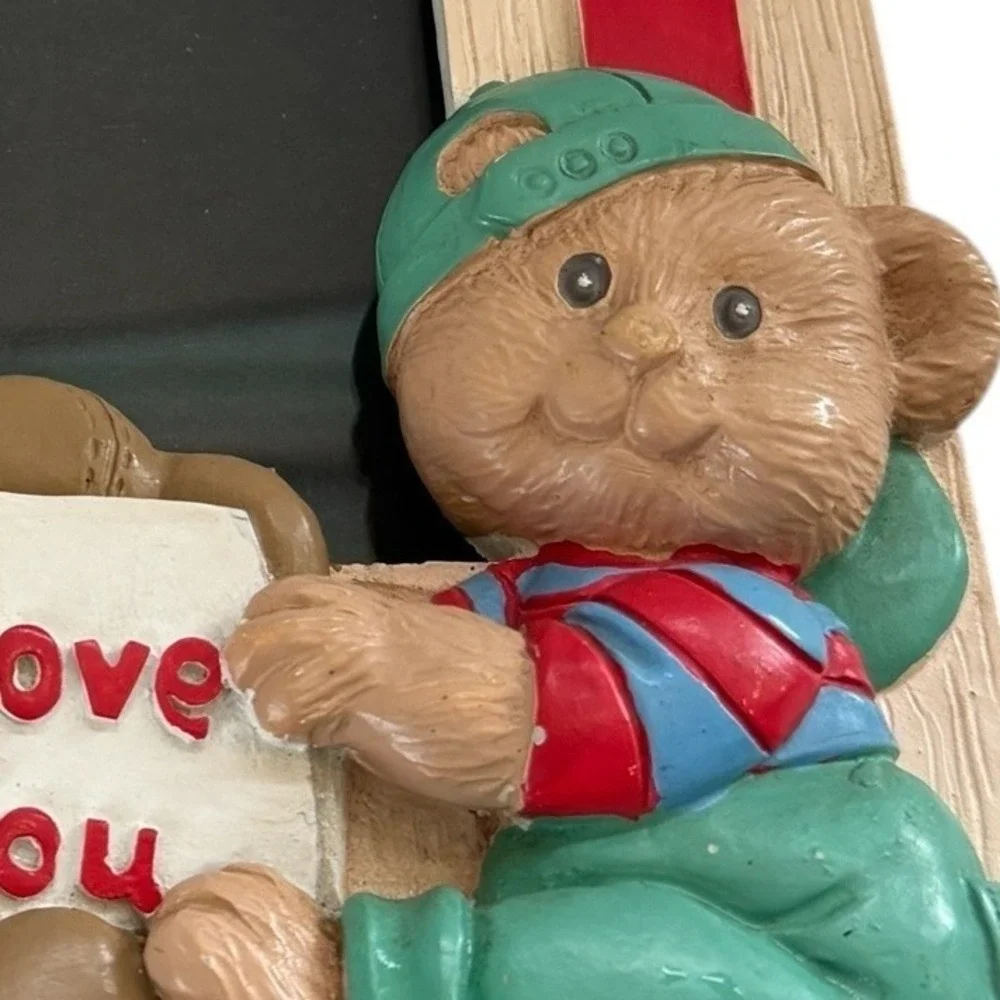 Vintage Baseball Teddy Bear For Grandma Resin Picture Frame I Love You Sports